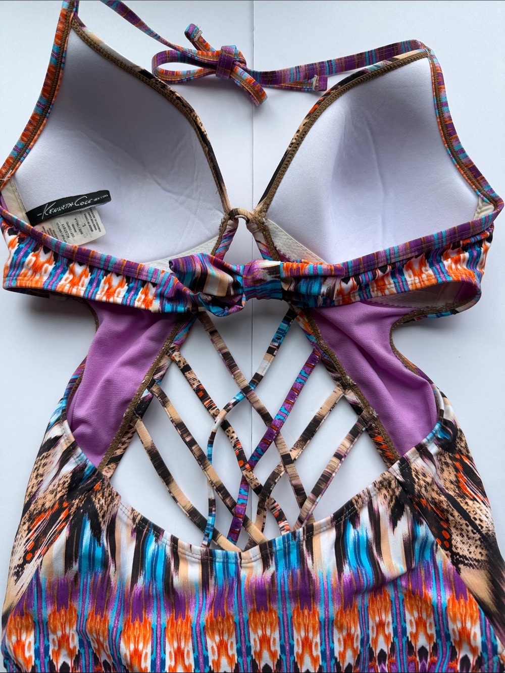 Kenneth Cole Purple Multicolor Strappy One-Piece Swimsuit Swim NWT - Picture 7 of 8